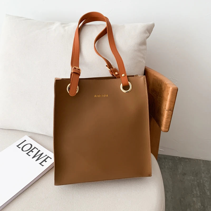Women's Large PU Leather Tote with Adjustable Strap