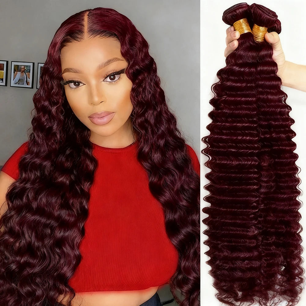 99J Burgundy Deep Wave Hair Bundles