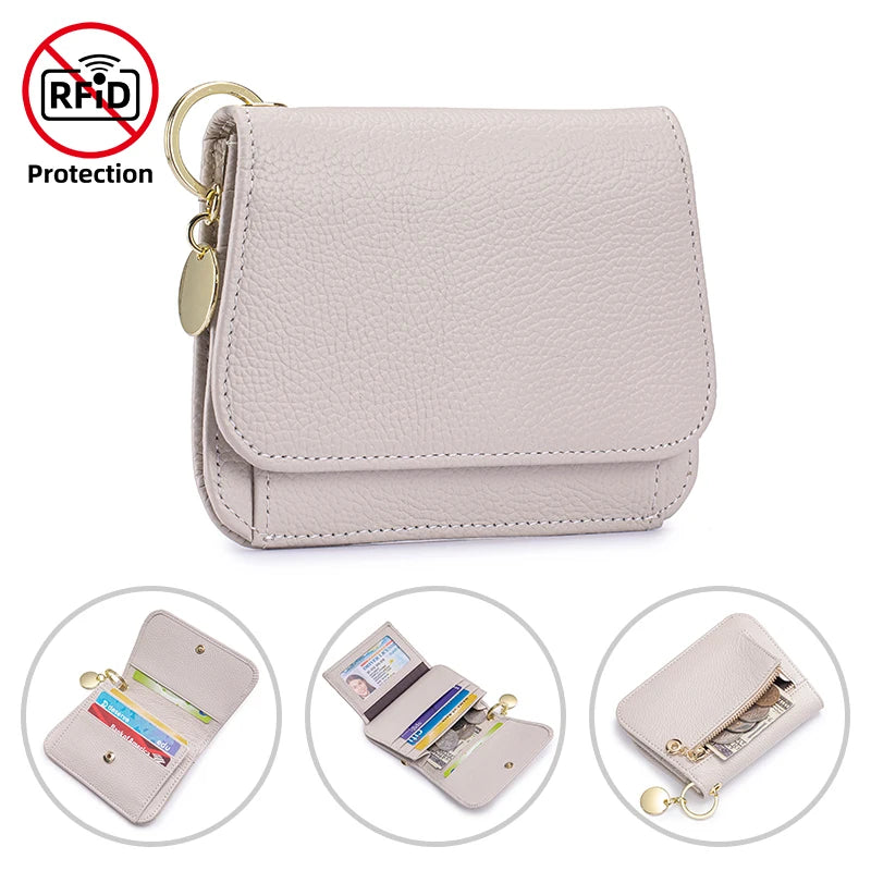 Women's Genuine Leather Trifold Wallet with Coin Pocket & ID Window