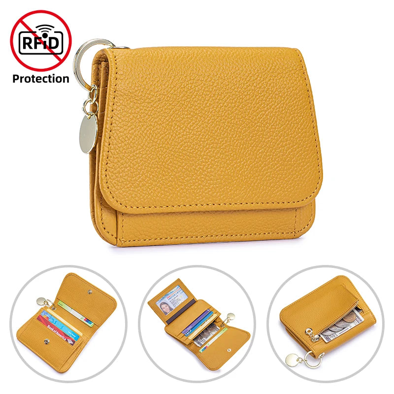 Women's Genuine Leather Trifold Wallet with Coin Pocket & ID Window