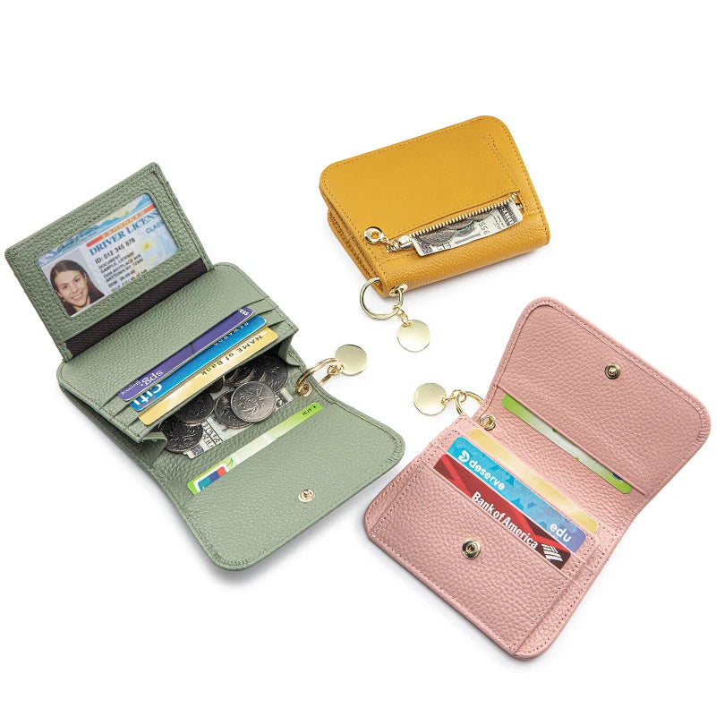 Women's Genuine Leather Trifold Wallet with Coin Pocket & ID Window