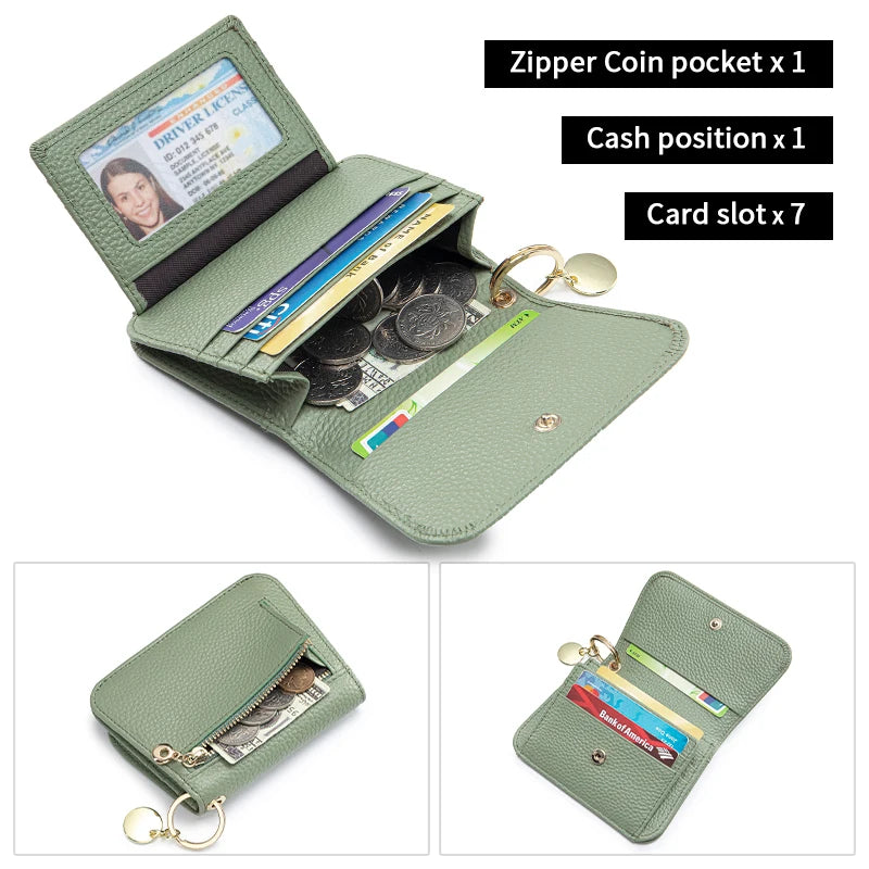 Women's Genuine Leather Trifold Wallet with Coin Pocket & ID Window