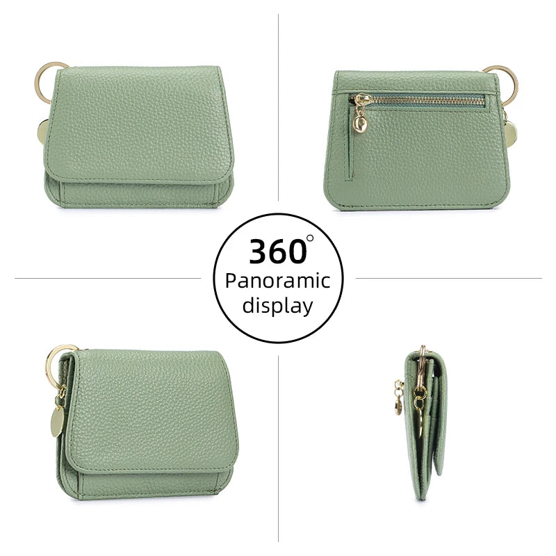 Women's Genuine Leather Trifold Wallet with Coin Pocket & ID Window