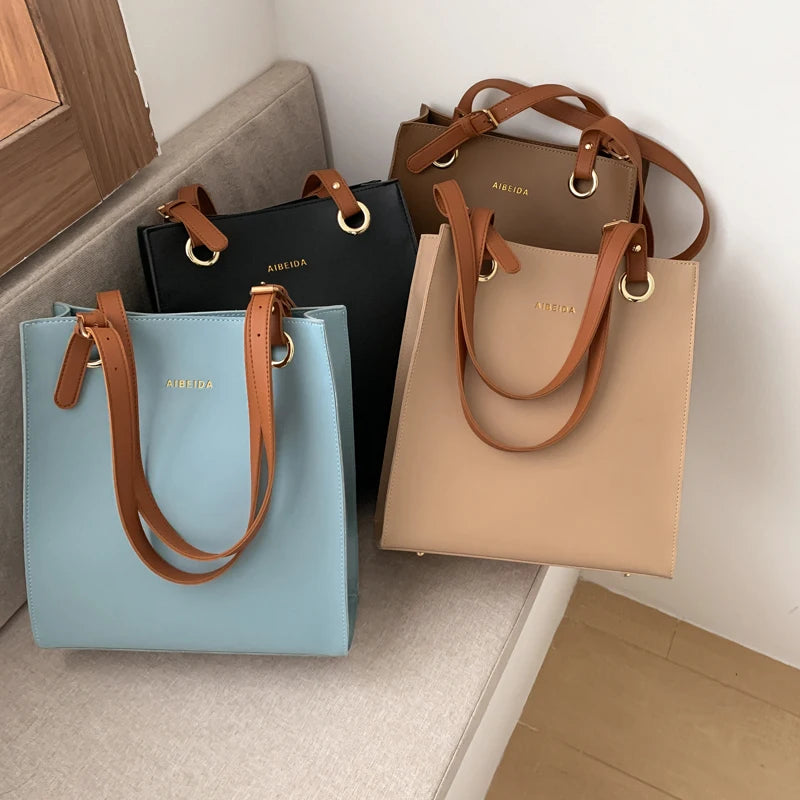 Women's Large PU Leather Tote with Adjustable Strap