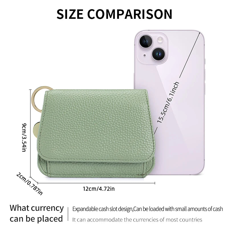 Women's Genuine Leather Trifold Wallet with Coin Pocket & ID Window