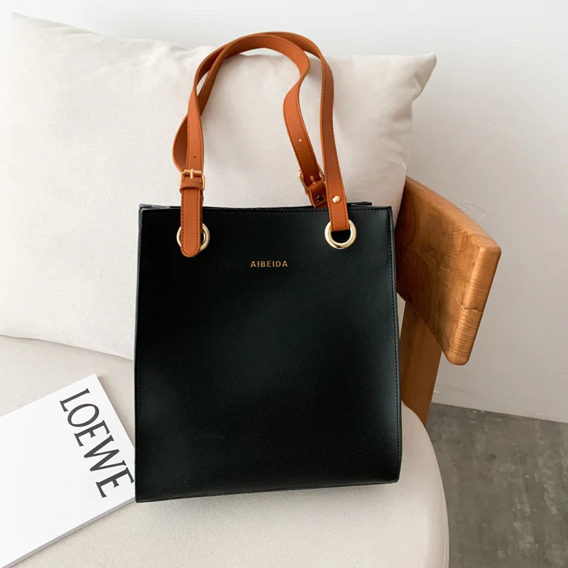 Women's Large PU Leather Tote with Adjustable Strap